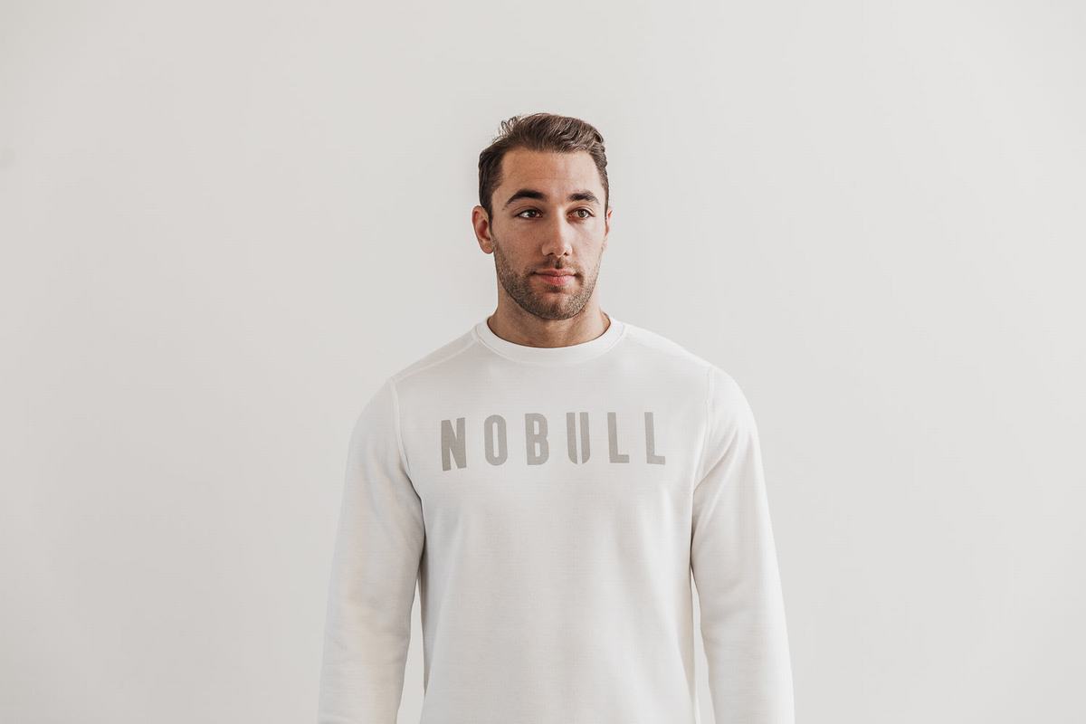 Nobull Crew Men's Sweatshirts White | Australia (RC8163)